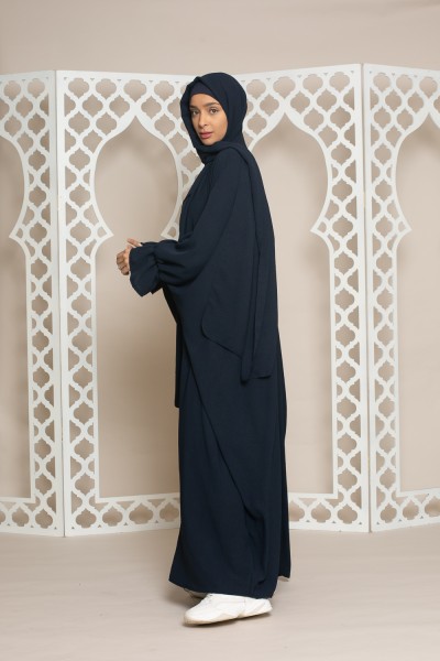 Abaya voile intégré bleu foncé