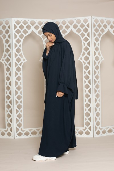 Abaya con velo integrado azul oscuro