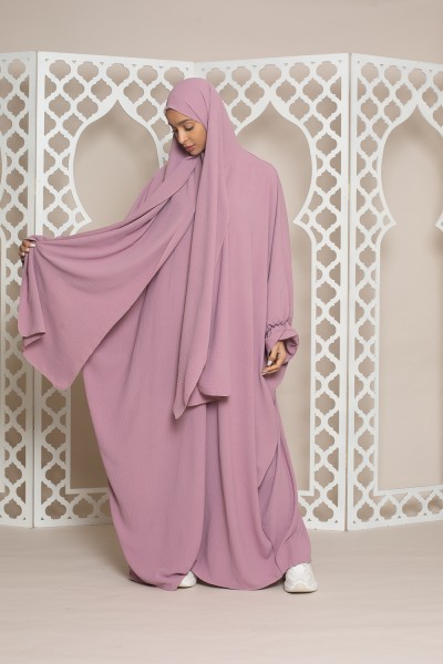 Abaya voile intégré mauve