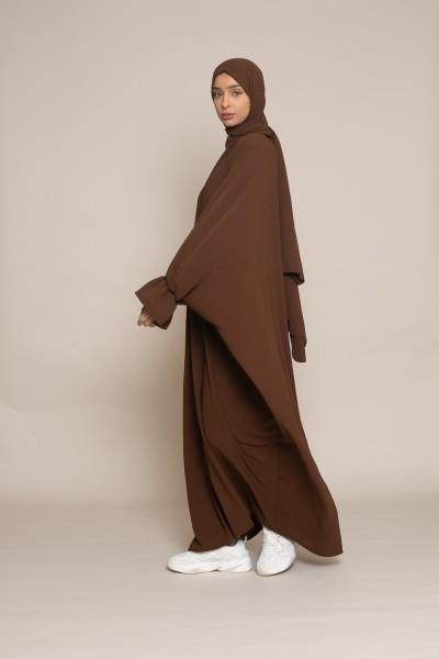 Abaya de velo integrado marrón