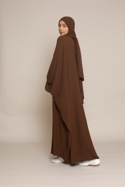 Brown integrated veil abaya