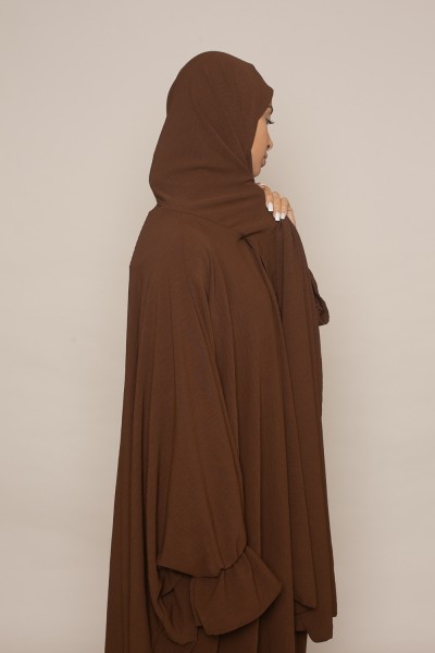 Brown integrated veil abaya