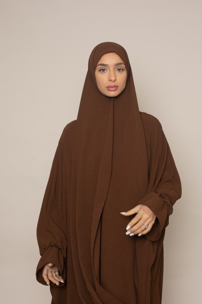 Abaya de velo integrado marrón