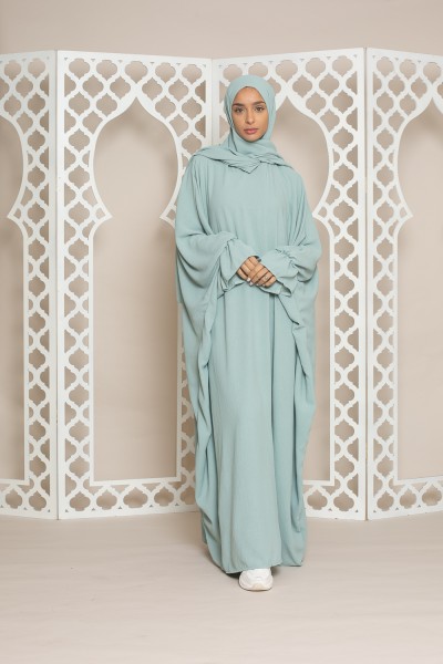 Water green integrated veil abaya
