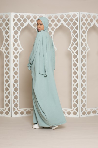 Water green integrated veil abaya