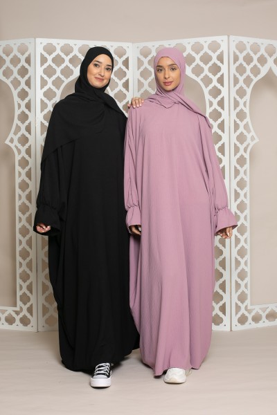 Black integrated veil abaya