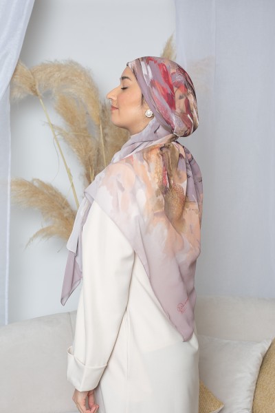 Hijab imprimé carré vortex brown