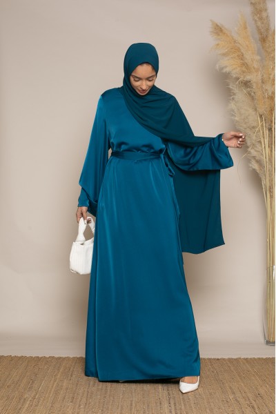 Abaya de lujo de raso petróleo
