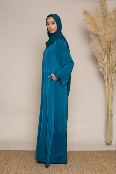 Luxus-Abaya aus Petrol-Satin