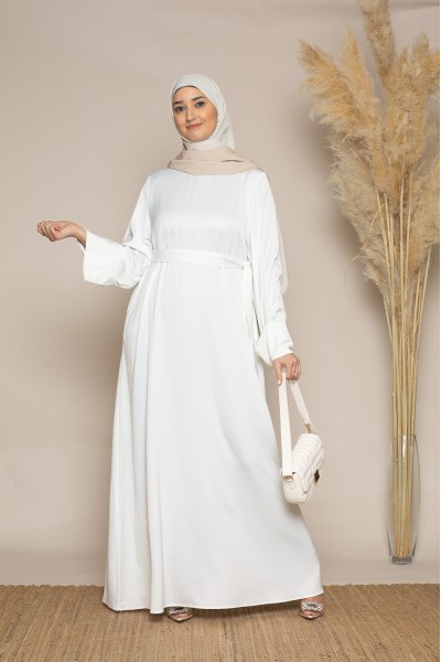 White satin luxury abaya