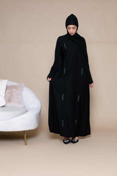 Abaya Dubai black feather