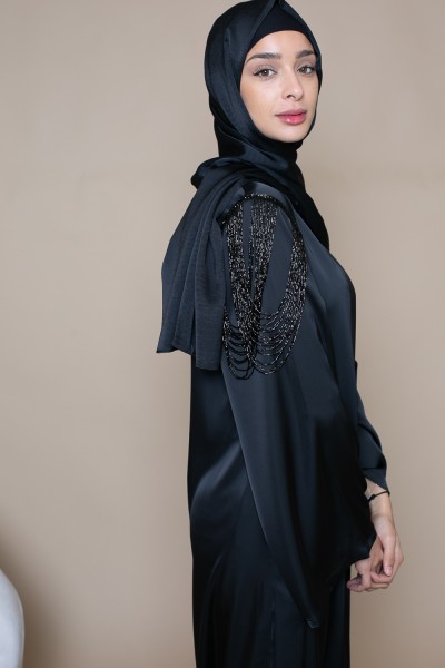 Luxuriöses, perlmuttfarbenes schwarzes Kleid
