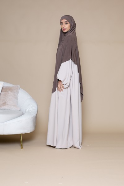 Ultra loose puff sleeve abaya nude