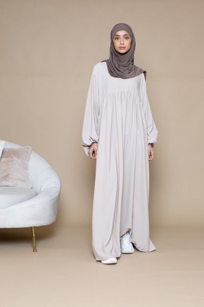 Ultra loose puff sleeve abaya nude