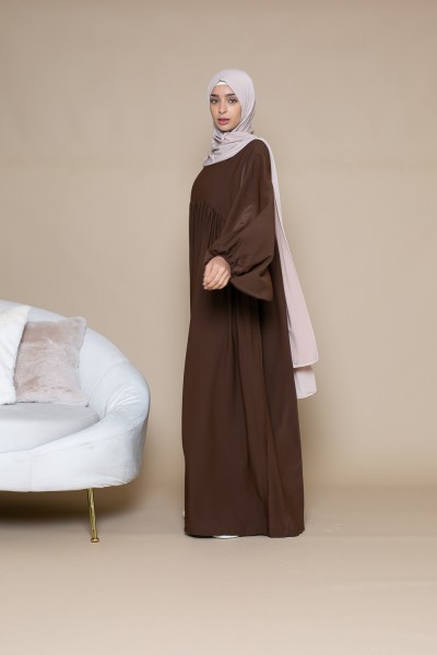 Abaya ultra ample manche bouffante marron