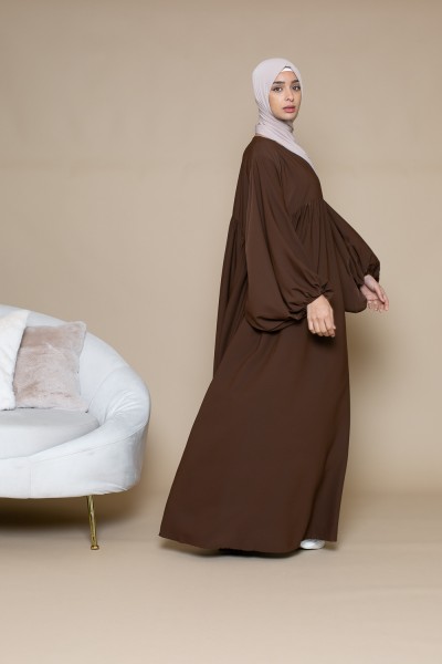 Abaya marrón ultra holgada con mangas abullonadas