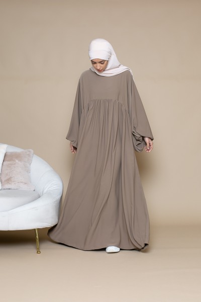 Abaya ultra ample manche bouffante taupe