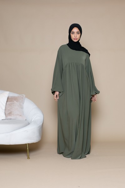 Ultra loose khaki puff sleeve abaya