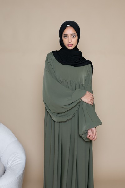 Ultra loose khaki puff sleeve abaya