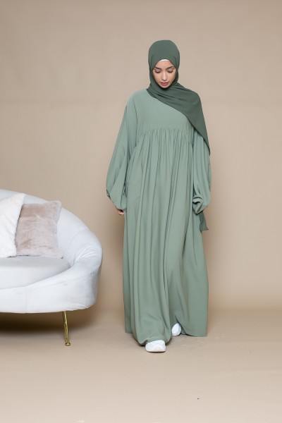 Abaya salvia con mangas abullonadas ultra holgadas