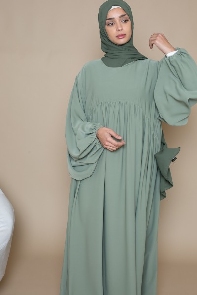 Abaya salvia con mangas abullonadas ultra holgadas