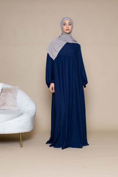 Abaya ultra ample manche bouffante bleu foncé