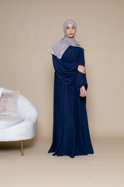 Abaya ultra ample manche bouffante bleu foncé