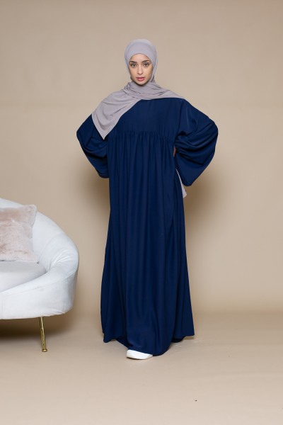 Ultra loose abaya with dark blue puff sleeves