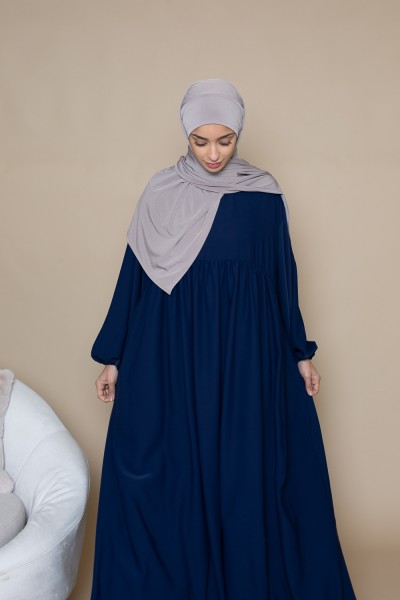 Ultra loose abaya with dark blue puff sleeves