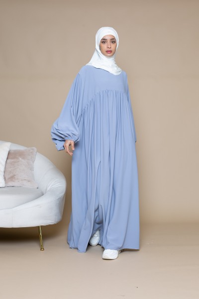 Abaya manga abullonada ultra holgada azul gris