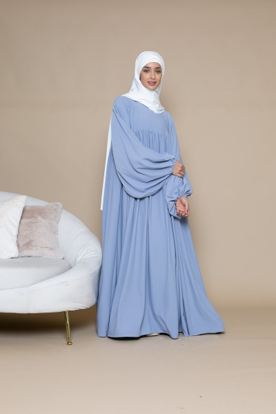 Ultra loose puff sleeve abaya blue gray