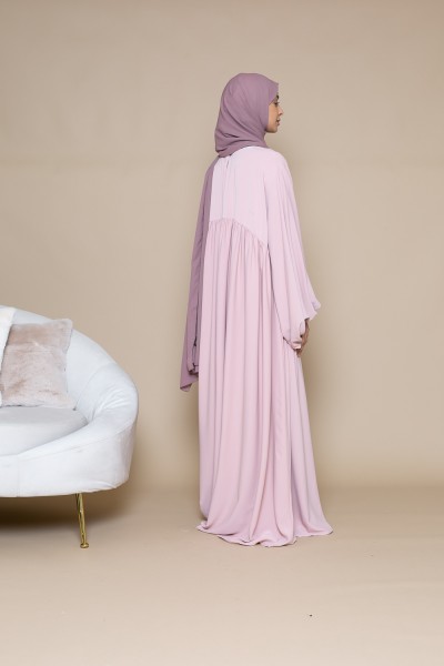 Abaya ultra ample manche bouffante rose clair