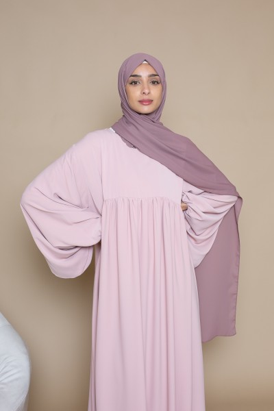 Abaya ultra ample manche bouffante rose clair