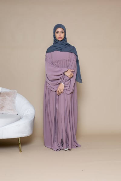 Abaya ultra ample manche bouffante mauve