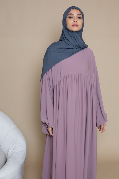Abaya ultra ample manche bouffante mauve