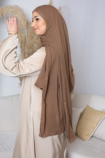 Hijab luxe mousseline taupe marroné