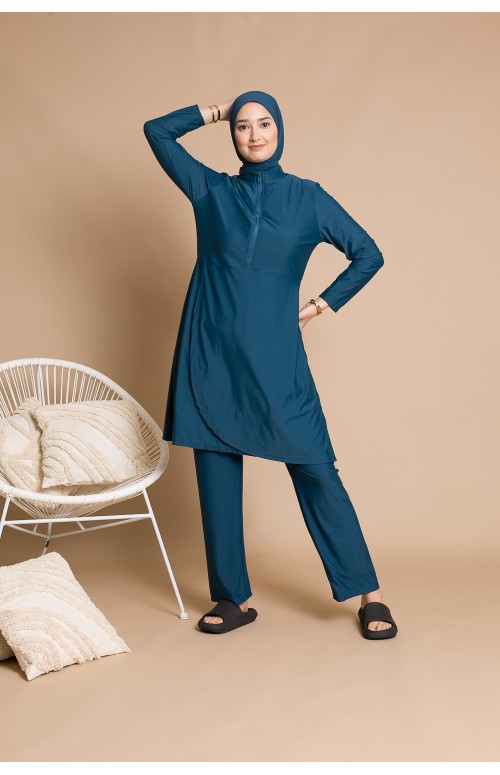 Burkini zip long pour femme musulmane compatible avec l'allaitement