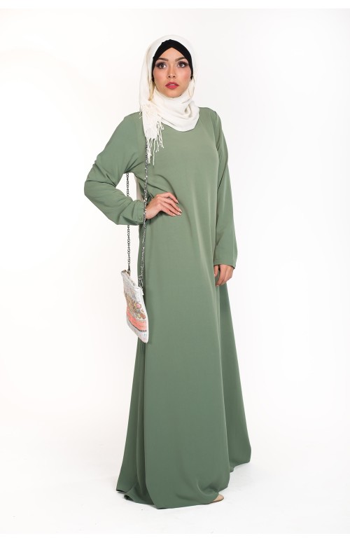 Robe longue évasée vert pastel pour femmes voilées 