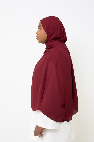 Hiyab de muselina de lujo color burdeos
