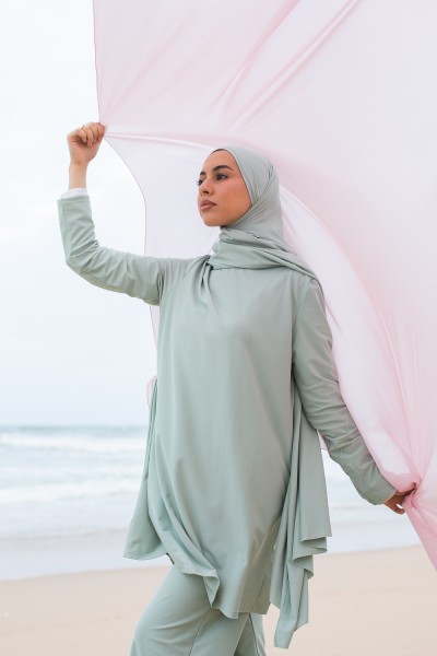 Burkini hijab listo para atar, color verde agua
