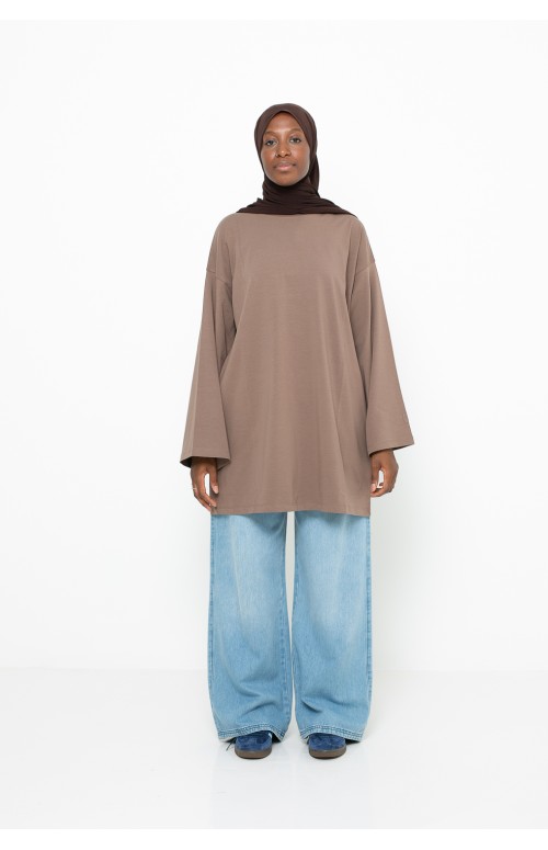Maxi t-shirt ample manche en longue en coton pour femme musulmane. Boutique hijab.