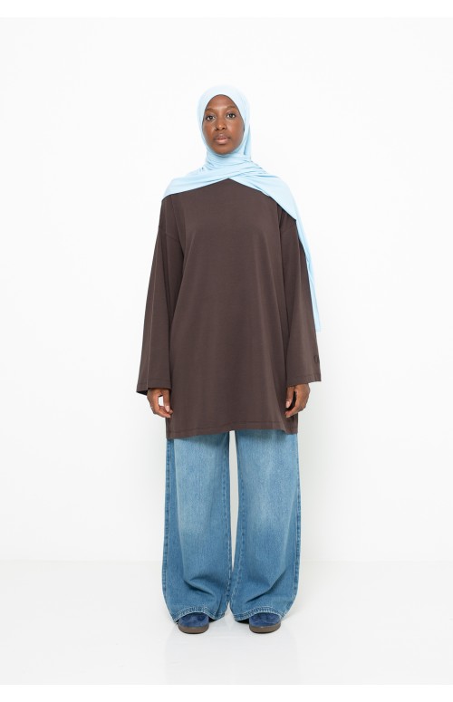 Maxi t-shirt ample manche en longue en coton pour femme musulmane. Boutique hijab.