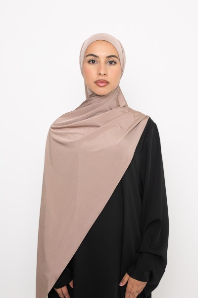 Taupe gold satin jersey hijab