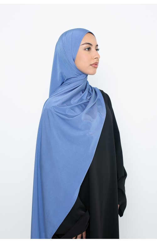 Hijab satin jersey premium bleu pour fête