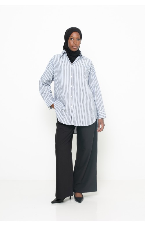 Chemise classe rayée pour femme moderne musulmane. Boutique hijab tendance