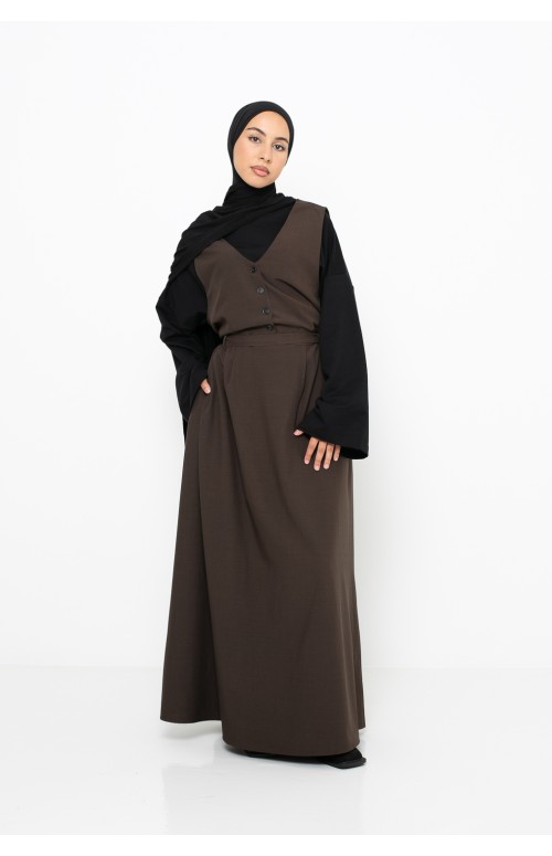 Robe tailleur sans manche boutonnée pour femme musulmane