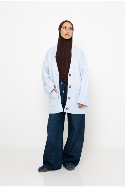 Cardigan femme bleu clair moderne. Boutique hijab