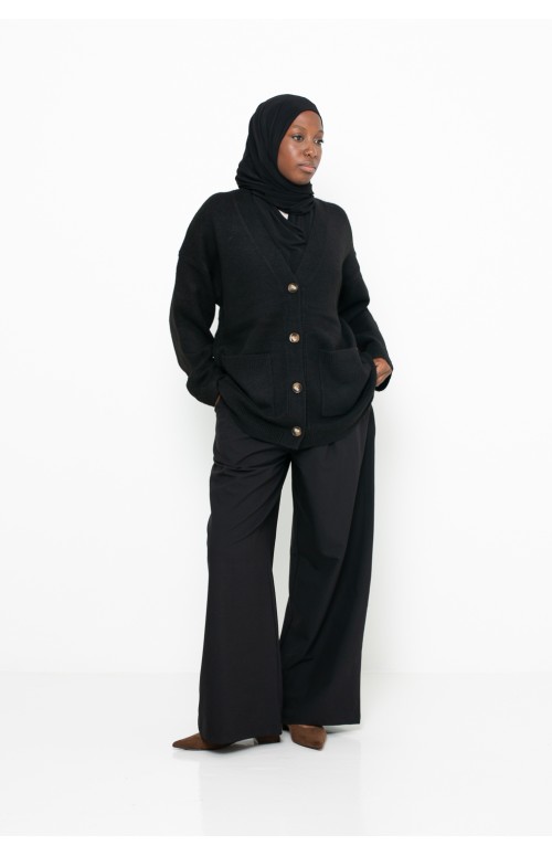 Cardigan noir mi long pour femme musulmane. Boutique hijab