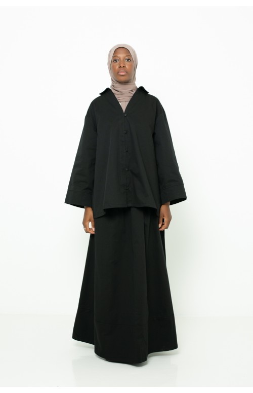 chemise coton noir ample pour hiver. Boutique hijab moderne