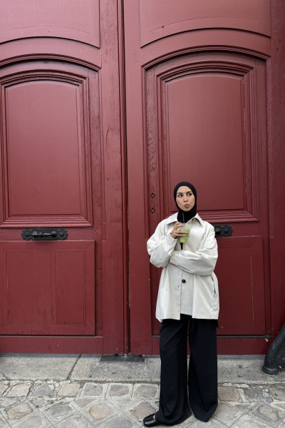 Minimalist Tokyo greige trench coat